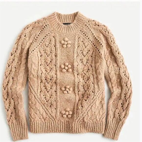 J. Crew Cable-knit pointelle sweater with popcorn flowers - Picture 1 of 10